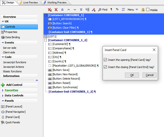 Place the Search Part in a Panel Card.